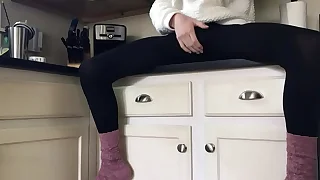 Sissy in socks added to leggings playing primarily the counter